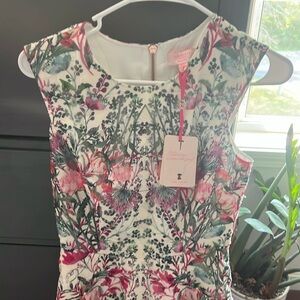 Ted Baker Gaea Bouquet Floral Rose Print Sleeveless Lined Mini Dress Sz 1